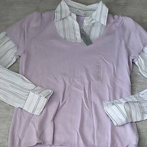Worthington Lavender and White Layered Blouse